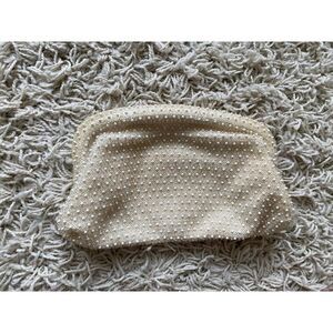 Vintage Clutch Bag Evening Beaded Cream Off White Corde Bead Corde-Bead